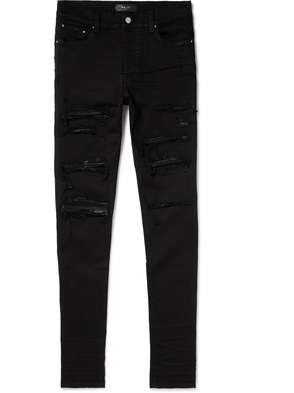AMIRI - Thrasher Skinny-Fit Leather-Panelled Distressed Jeans - Men - Black - UK/US 36 von AMIRI