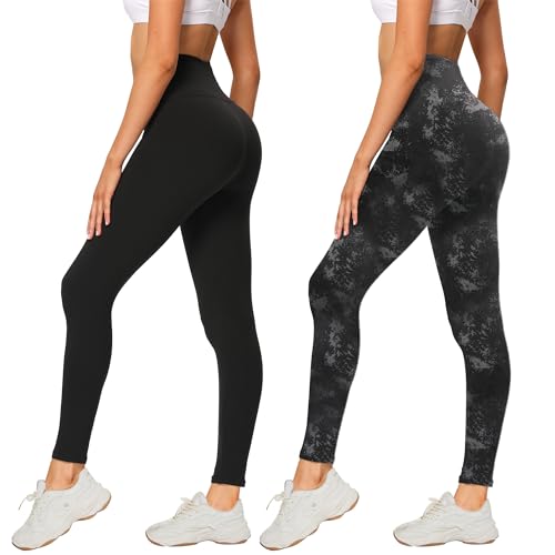 AMIYOYO 2er Pack Leggings für Damen High Waist Leggins Blickdicht Elastische Bauchweg Hosen Weiche Sporthose für Yoga Fitness Outdoor&Freizeit von AMIYOYO