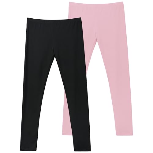 AMIYOYO 2er Pack Mädchen Leggings High Waist Lang Sportsleggins Weiche Sport Leggings Elastisch Fitness Hose Bequem Tanzhose Basic für Kinder von AMIYOYO