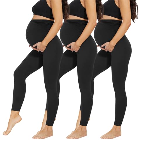 AMIYOYO Damen Umstandsleggings High Waist Schwangerschaftsleggings Blickdicht Umstandshose Freizeithose Stretch Umstandsmode für Schwangere Lang(Schwarz*8,XL) von AMIYOYO