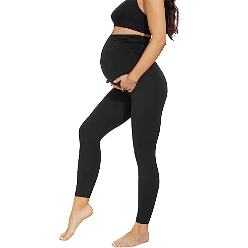 AMIYOYO Damen Umstandsleggings High Waist Schwangerschaftsleggings Blickdicht Umstandshose Freizeithose Stretch Umstandsmode für Schwangere Lang(Schwarz,S) von AMIYOYO