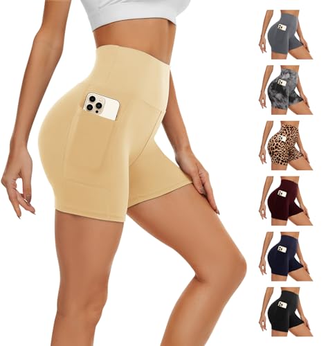 AMIYOYO Kurze Sporthose Damen mit Handytasche High Waist Radlerhose Blickdicht Sport Shorts Kurze Leggings Bauchweg Unterhosen Yoga Gym für Sommer von AMIYOYO