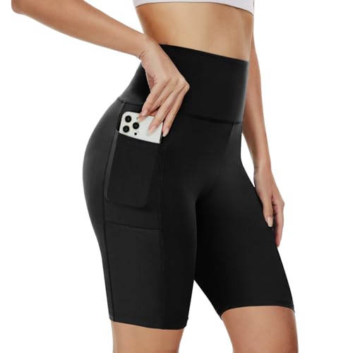 AMIYOYO Radlerhose Damen mit Taschen High Waist Sporthose Kurze Leggings Blickdicht Sportshorts Dehnbar Hotpants Bequem für Sommer Yoga Fitness Gym von AMIYOYO