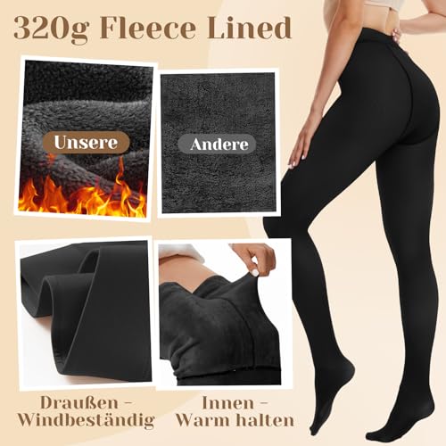 AMIYOYO Thermo Strumpfhose Damen Fleece Gefütterte Thermostrumpfhose Bauchweg Warm Leggings Gefälschte Durchscheinend High Waist Pantyhose Winter von AMIYOYO