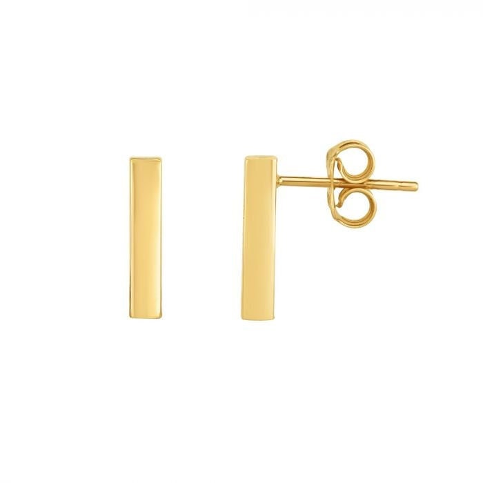 14K Gelb Gold Polierte Bar Ohrstecker, Push Back Ohrstecker von AMJEWELRYNYC