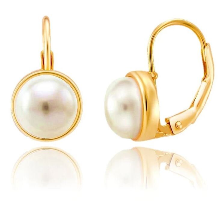 14K Gold Lünette Hebel Zurück Set Mit Weißer Echter Süßwasserperle - Echtes Perlen Paar Ohrringe Schöne Weiße von AMJEWELRYNYC