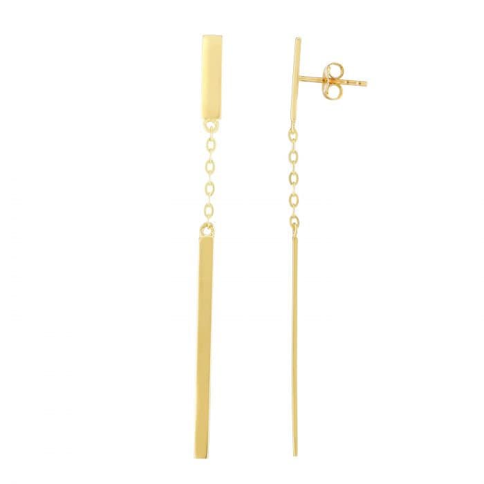 14K Gold Polierte Bar Linear Drop Ohrring, Push Back Baumeln Ohrringe von AMJEWELRYNYC