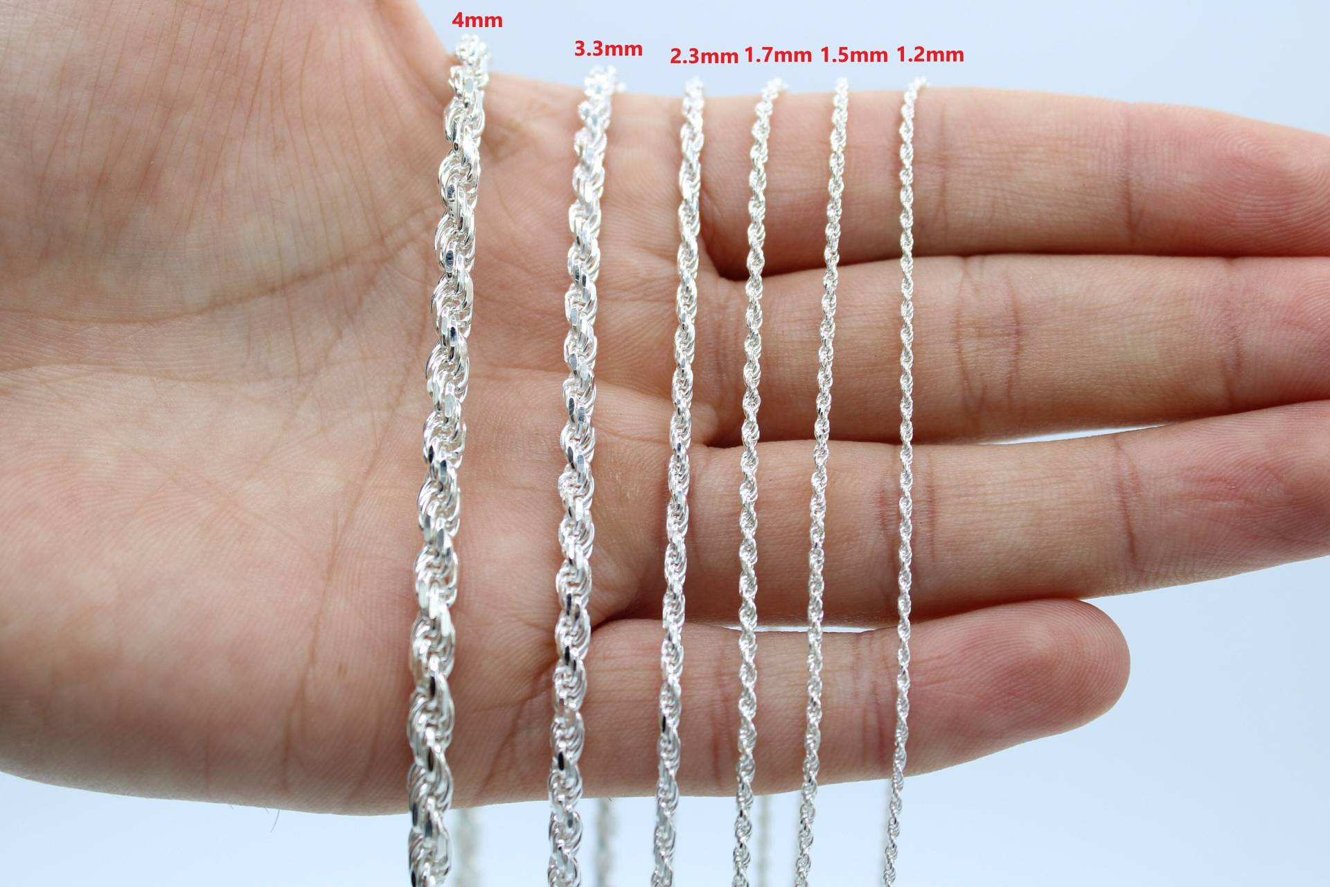 925 Sterling Silber Oder Gelb Seil Kette Halskette Italien 1.2mm 1.5mm 1.7mm 2.3mm 3.3mm 4mm , Karabinerverschluss, Neu, Geschenk, Männer, Frau von AMJEWELRYNYC