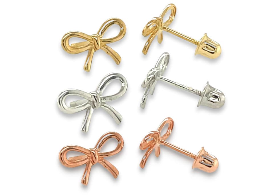 Solide 14K Gelb Oder Weiß Rose Gold Ribbon Bolzen Ohrringe von AMJEWELRYNYC