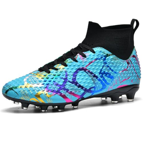 Fussballschuhe Graffiti Fußballschuhe AG Nocken Hohe Knöchelschuhe Jugendliche Kunstrasen fußball Schuhe Herren/Frauen-Einzigartiges Art Design, Hohe Traktion & Komfort für Wettkampf Mondlicht 35 EU von AMLCWZ