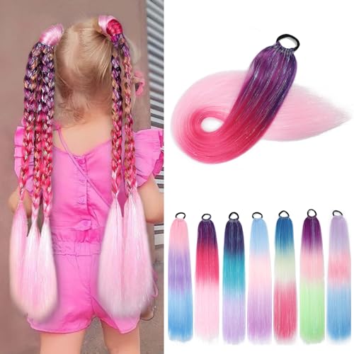 1 Packs 26 Inch Rainbow Ponytail Hair Extensions with Tinsel Hair for Jumbo Braiding Hair Extensions Soft Straight Synthetic Hair Glitter for Girls DIY Box Braids (purple-rose-pink) von AMLUCKS