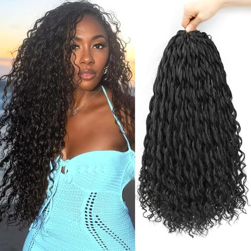 AMLUCKS 6 Packs 18 Inch Curly Braids Hair Jessica Large Curly Synthetic Hair Passion Twist Pre-looped Braids Crochet Hair Ocean Wave Braiding Hair Extensions for Black Women (1B#, 18inch) von AMLUCKS