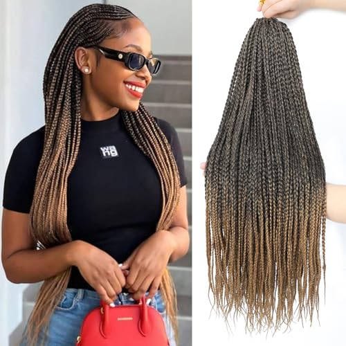 AMLUCKS Box Braids Crochet Hair 6 Packs Pre Looped Knotless Medium 3X Braids Goddess Box Braids Crochet Hair Extensions for Black Women Braiding Hair (T27#, 22inch) von AMLUCKS
