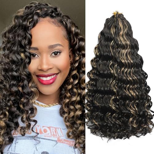 AMLUCKS Ocean Wave Crochet Hair 8 Packs Pre Looped Short GoGo Curl Crochet Hair Ombre Curly Deep Wavy Twist Braids Synthetic Braiding Hair Extensions for Women (P4/27#, 14inch) von AMLUCKS
