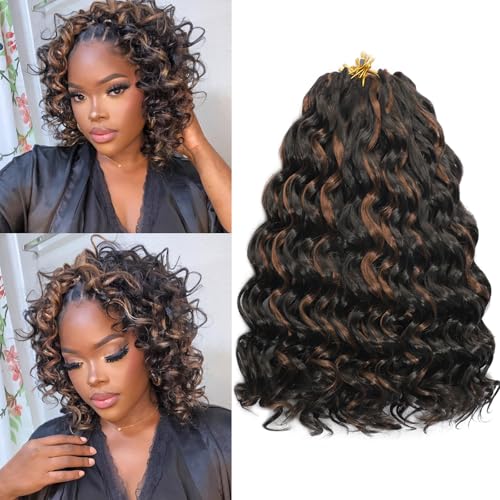 AMLUCKS Ocean Wave Crochet Hair 8 Packs Pre Looped Short GoGo Curl Crochet Hair Ombre Curly Deep Wavy Twist Braids Synthetic Braiding Hair Extensions for Women (P4/30#, 10inch) von AMLUCKS