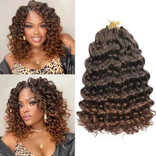 AMLUCKS Ocean Wave Crochet Hair 8 Packs Pre Looped Short GoGo Curl Crochet Hair Ombre Curly Deep Wavy Twist Braids Synthetic Braiding Hair Extensions for Women (T30#, 10inch) von AMLUCKS
