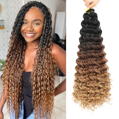 AMLUCKS Deep Wave Crochet Braids Hair Ocean Wave Braiding Hair for Black Women Girls Synthetic Water Wave Crochet Hair Extensions for Boho Braids (1B/30/27#, 22inch-3) von AMLUCKS