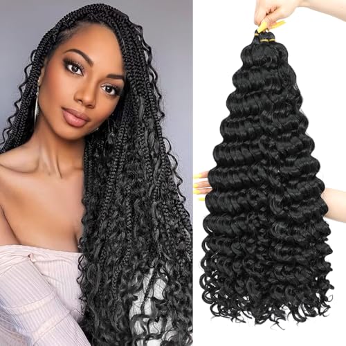 AMLUCKS Deep Wave Crochet Boho Braids Hair Ocean Wave Braiding Hair for Black Women Girls Synthetic Water Wave Crochet Hair Extensions for Curly Boho Braids (1B#, 22inch-6) von AMLUCKS
