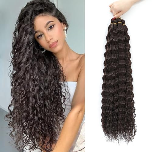 AMLUCKS Deep Wave Curly Crochet Hair Ocean Wave Braiding Hair for Black Women Girls Synthetic Water Wave Crochet Hair Extensions for Boho Braids (4#, 22inch-6) von AMLUCKS