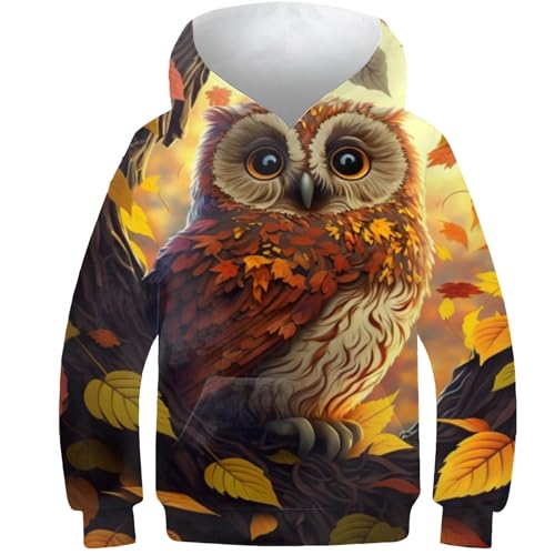 AMNOOL Eule Tier Hoodie Herren Hoodie Herbst Winter Hoodie Sweatshirt 3D Druck Kleidung Pullover Jungen Mädchen Kinder Pullover Tops 8-10Y von AMNOOL