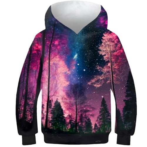 AMNOOL Grün Rosa Bäume Hoodies Kinder Kapuzenpullover Jungen Mädchen Pullover Kapuzenpullover Langarm Leichter Kapuzenpullover 10–12 Jahre von AMNOOL