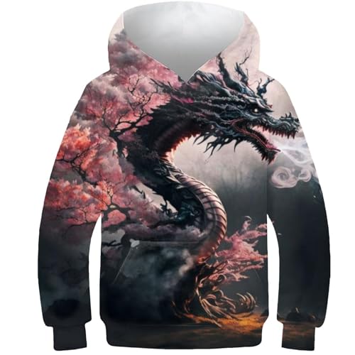 AMNOOL Illustration von Dragon Jungen Mädchen Hoodies 3D Hoody Mädchen Pullover Sweatshirts Langarm Kapuzenpullover 10–12 Jahre von AMNOOL