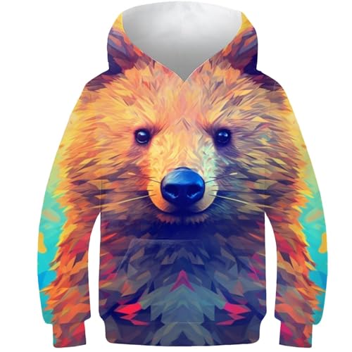 AMNOOL Kapuzenpullover für Jungen 3D-Druck Quokka-Farbe Kapuzenpullover Kinder-Sweatshirt langärmelig lässiger Pullover mit Taschen 9–11 Jahre von AMNOOL