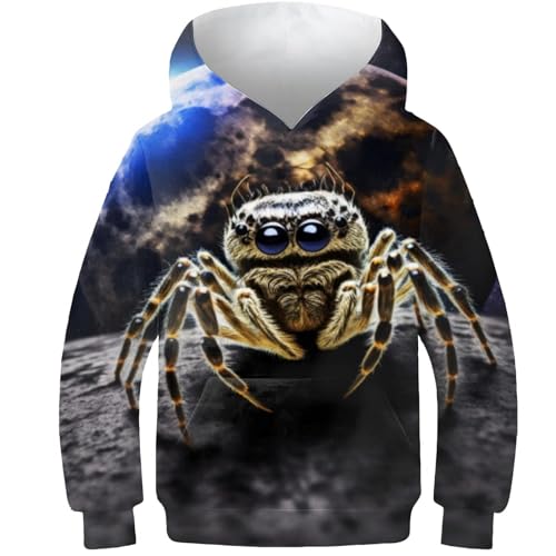 AMNOOL Kapuzenpullover für Jungen 3D-Druck Spinne im Weltraum Kapuzenpullover Kinder-Sweatshirt langärmelig lässiger Pullover mit Taschen 6–7 Jahre von AMNOOL