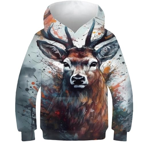 AMNOOL Kinder Deer Popart Hoodie Kinder Langarm Kleidung 3D Druck Jungen Mädchen Sweatshirt Kleidung 13-15Y von AMNOOL