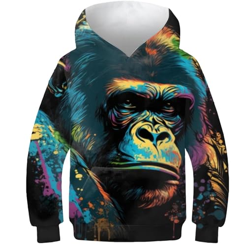 AMNOOL Kinder Gorilla Art Style Hoodie Kinder Langarm Kleidung 3D Druck Jungen Mädchen Sweatshirt Kleidung 8-10Y von AMNOOL