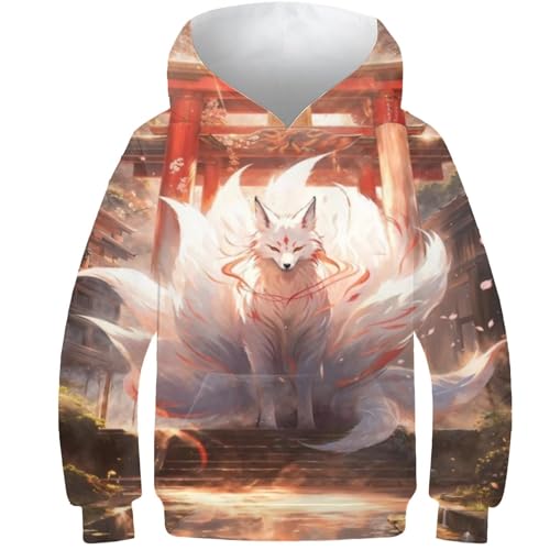 AMNOOL Kinder Kapuzenpullover 3D Mystic Kitsune Gateway Pullover Mädchen Jungen Hoodie Pullover Mode Jugend Sportkleidung Lässig Langarm 6–7 Jahre von AMNOOL