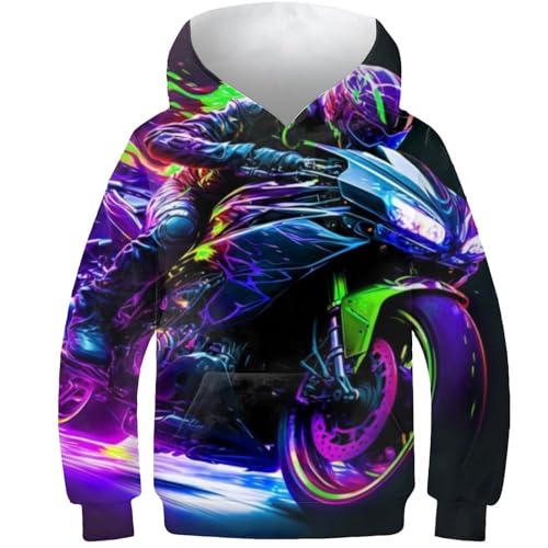 AMNOOL Kinder Sweatshirts 3D-Druck Rider Mania Motorrad Pullover Hoodie Herbst Kapuzenpullover Langarm Kapuzenpullover Outwear 13–15 Jahre von AMNOOL