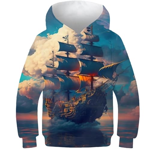 AMNOOL Piratenschiff 3D-Gedruckter Hoodie Kinder Herbst Winter Casual Pullover Jungen Mädchen Trainingsanzug Mode Sweatshirts Jungen Kleidung Hoodies 7-9Y von AMNOOL