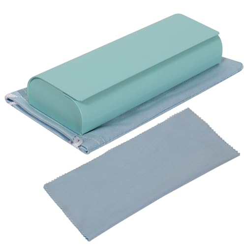 AMOJA Brillenetui Hardcase Groß 15 * 6cm, Sonnenbrillen Etui mit mikrofasertücher und Brillenbeutel, Tragbare Leder Brillenetui für Damen und Herren (Grün) von AMOJA