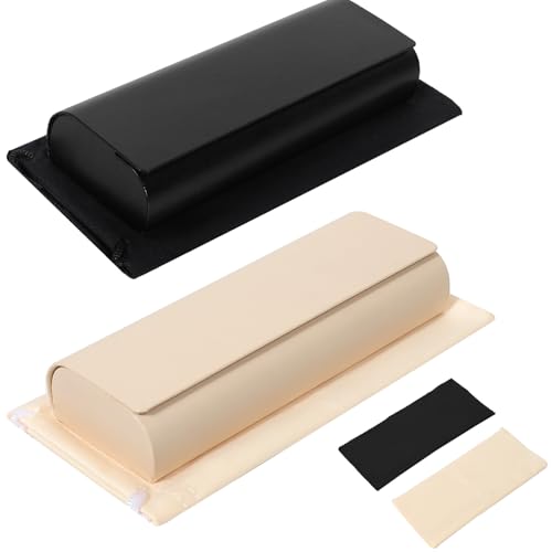AMOJA Brillenetui Hardcase Groß 15 * 6cm, Sonnenbrillen Etui mit mikrofasertücher und Brillenbeutel, Tragbare Leder Brillenetui für Damen und Herren (Schwarz+Khaki) von AMOJA