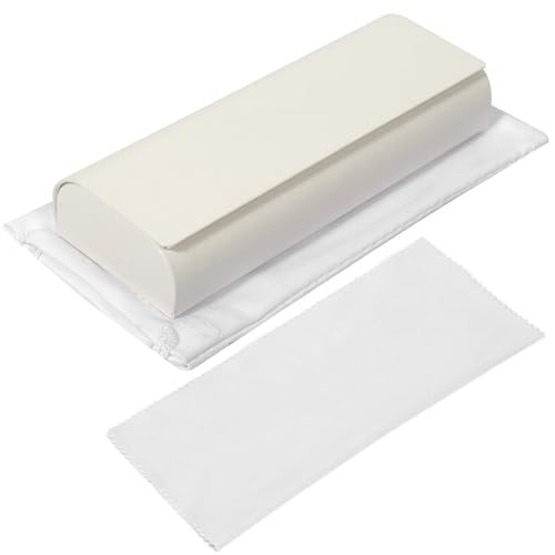 AMOJA Brillenetui Hardcase Groß 15 * 6cm, Sonnenbrillen Etui mit mikrofasertücher und Brillenbeutel, Tragbare Leder Brillenetui für Damen und Herren (Weiß) von AMOJA