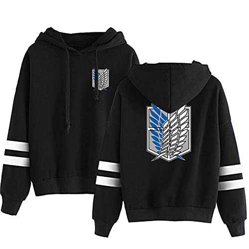 AMOMA Anime Attack on Titan Wings Gedruckter Sport Hoodie Unisex Freizeit Langarm Cosplay Gestreiftes Kapuzenpullover(3XL,BlueLogo-Black) von AMOMA