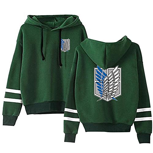 AMOMA Anime Attack on Titan Wings Gedruckter Sport Hoodie Unisex Freizeit Langarm Cosplay Gestreiftes Kapuzenpullover(3XL,BlueLogo-Green) von AMOMA