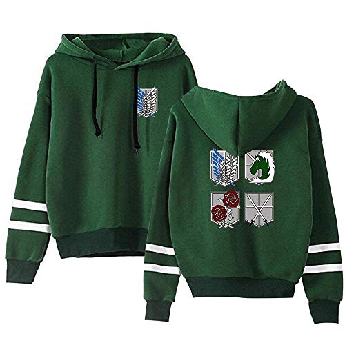 AMOMA Anime Attack on Titan Wings Gedruckter Sport Hoodie Unisex Freizeit Langarm Cosplay Gestreiftes Kapuzenpullover(3XL,FourLogo-Green) von AMOMA