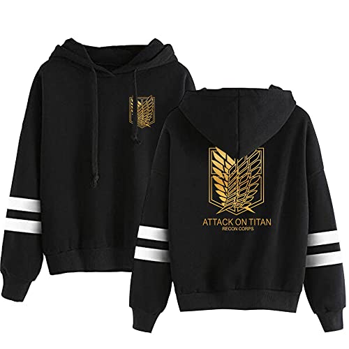 AMOMA Anime Attack on Titan Wings Gedruckter Sport Hoodie Unisex Freizeit Langarm Cosplay Gestreiftes Kapuzenpullover(3XL,GoldLogo-Black) von AMOMA