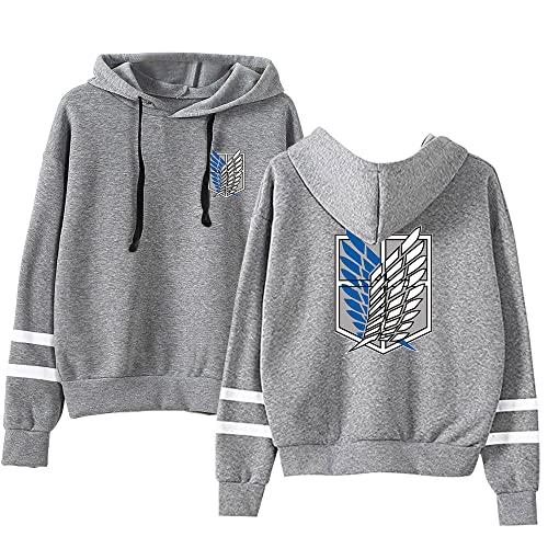 AMOMA Anime Attack on Titan Wings Gedruckter Sport Hoodie Unisex Freizeit Langarm Cosplay Gestreiftes Kapuzenpullover(L,BlueLogo-Grey) von AMOMA