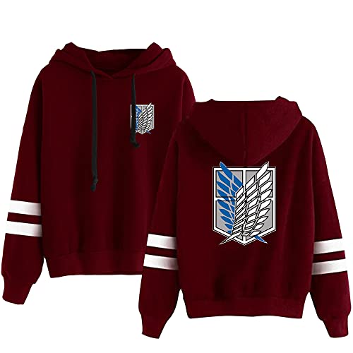 AMOMA Anime Attack on Titan Wings Gedruckter Sport Hoodie Unisex Freizeit Langarm Cosplay Gestreiftes Kapuzenpullover(L,BlueLogo-Red) von AMOMA