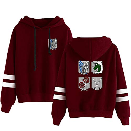 AMOMA Anime Attack on Titan Wings Gedruckter Sport Hoodie Unisex Freizeit Langarm Cosplay Gestreiftes Kapuzenpullover(L,FourLogo-Red) von AMOMA