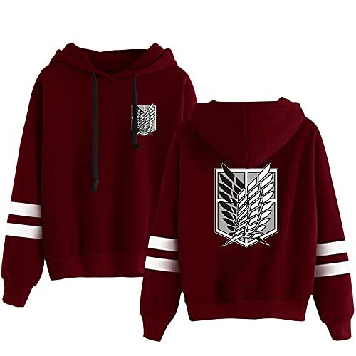 AMOMA Anime Attack on Titan Wings Gedruckter Sport Hoodie Unisex Freizeit Langarm Cosplay Gestreiftes Kapuzenpullover(M,BlackLogo-Red) von AMOMA