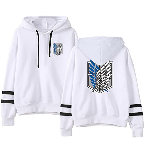 AMOMA Anime Attack on Titan Wings Gedruckter Sport Hoodie Unisex Freizeit Langarm Cosplay Gestreiftes Kapuzenpullover(M,BlueLogo-White) von AMOMA