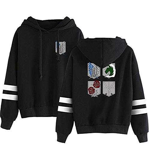 AMOMA Anime Attack on Titan Wings Gedruckter Sport Hoodie Unisex Freizeit Langarm Cosplay Gestreiftes Kapuzenpullover(M,FourLogo-Black) von AMOMA