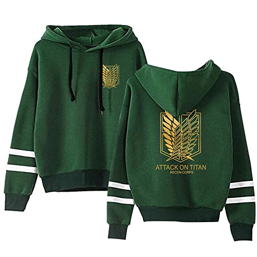 AMOMA Anime Attack on Titan Wings Gedruckter Sport Hoodie Unisex Freizeit Langarm Cosplay Gestreiftes Kapuzenpullover(M,GoldLogo-Green) von AMOMA