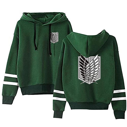 AMOMA Anime Attack on Titan Wings Gedruckter Sport Hoodie Unisex Freizeit Langarm Cosplay Gestreiftes Kapuzenpullover(XL,BlackLogo-Green) von AMOMA