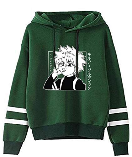 AMOMA Anime Hunter x Hunter Sport Kapuzenpullover Unisex Langarm Gon Killua Hisoka Cosplay Hoodie(L,KilluaDrink-DeepGreen) von AMOMA