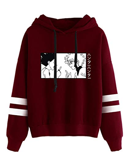 AMOMA Anime Hunter x Hunter Sport Kapuzenpullover Unisex Langarm Gon Killua Hisoka Cosplay Hoodie(M,GonKillua-DarkRed) von AMOMA